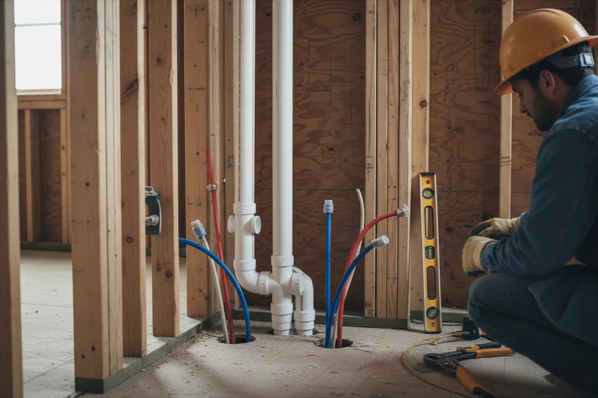 Drain and supply rough-in during Drain Cleaning in Lehman